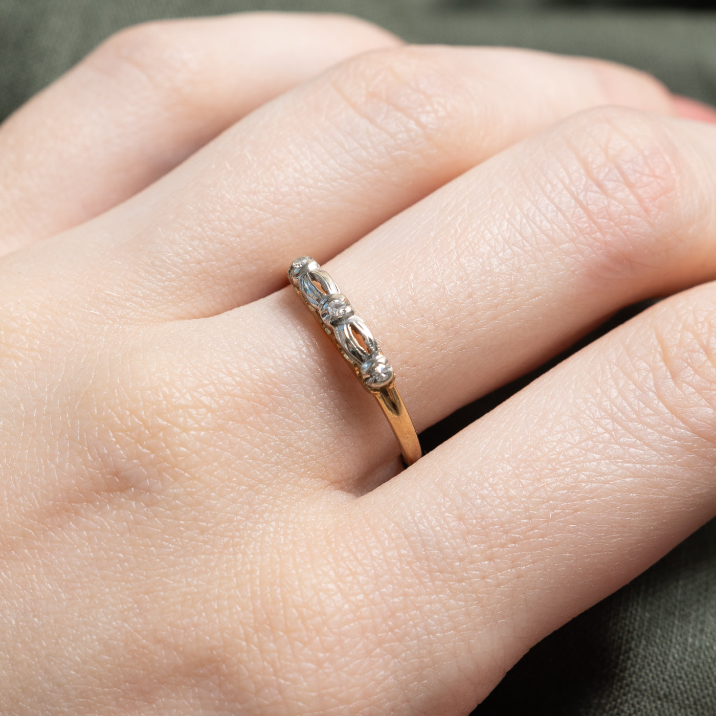 14K Two Tone Gold Three Stone Diamond Ring | 0.04ctw | SZ 7.75