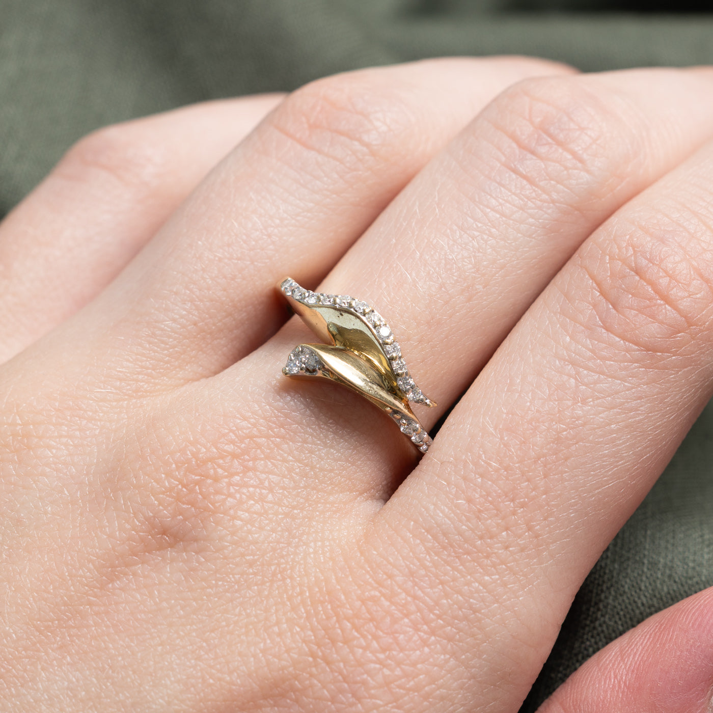 14K Diamond Wave Bypass Ring | 0.16ctw | SZ 7.5