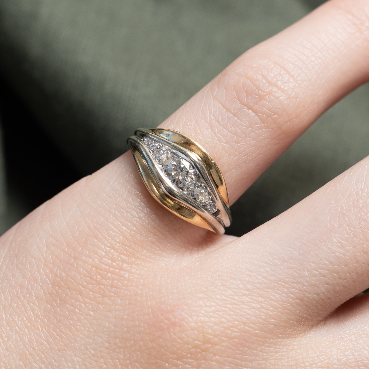 14K Two Tone Gold Channel Set Diamond Grooved Tapered Ring | 0.51ctw | SZ 4.25