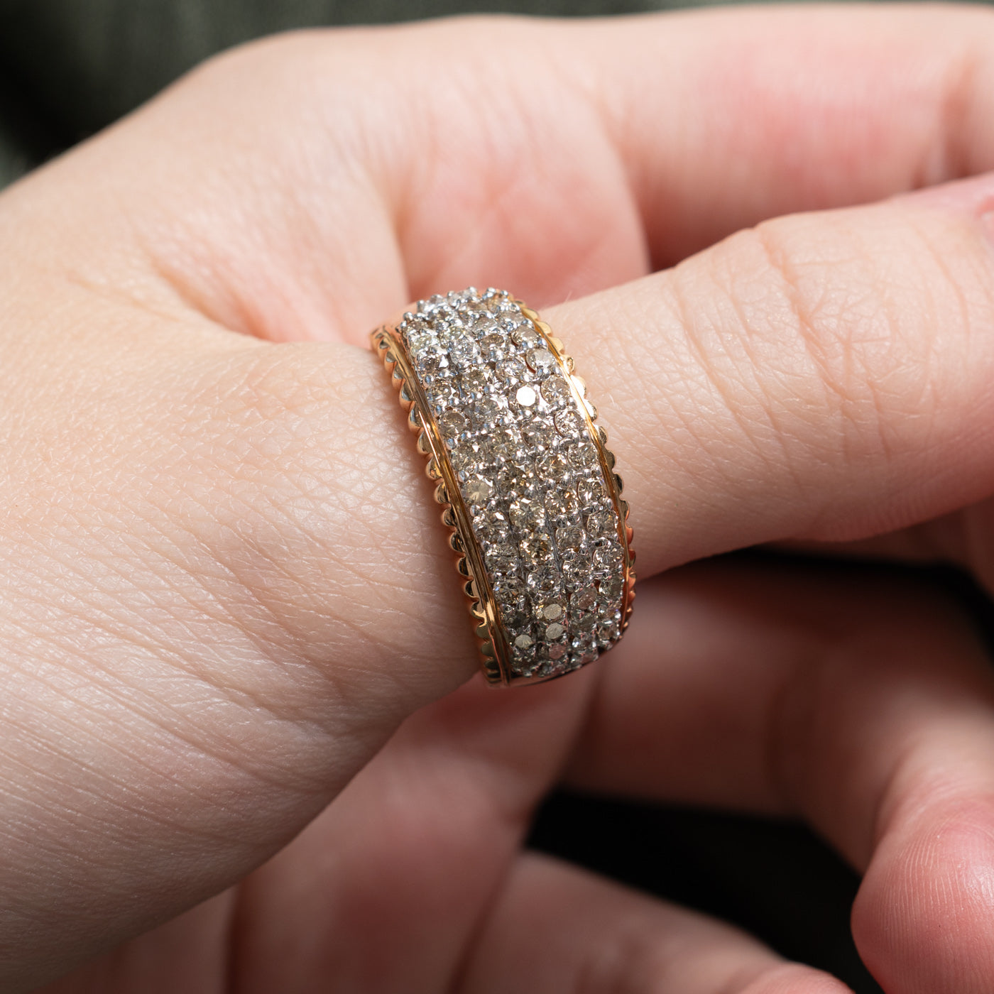 14K Multi Row Diamond Scallop Edged Dome Ring | 1.69ctw | SZ 10.5
