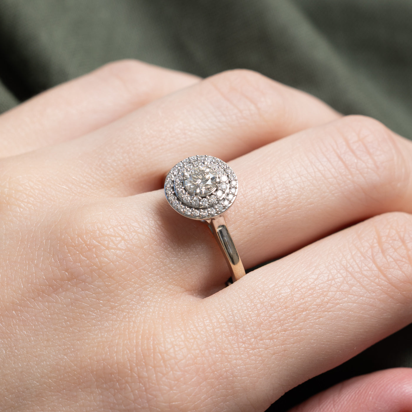 14K Diamond Double Halo Cathedral Ring | 0.79ctw | SZ 10