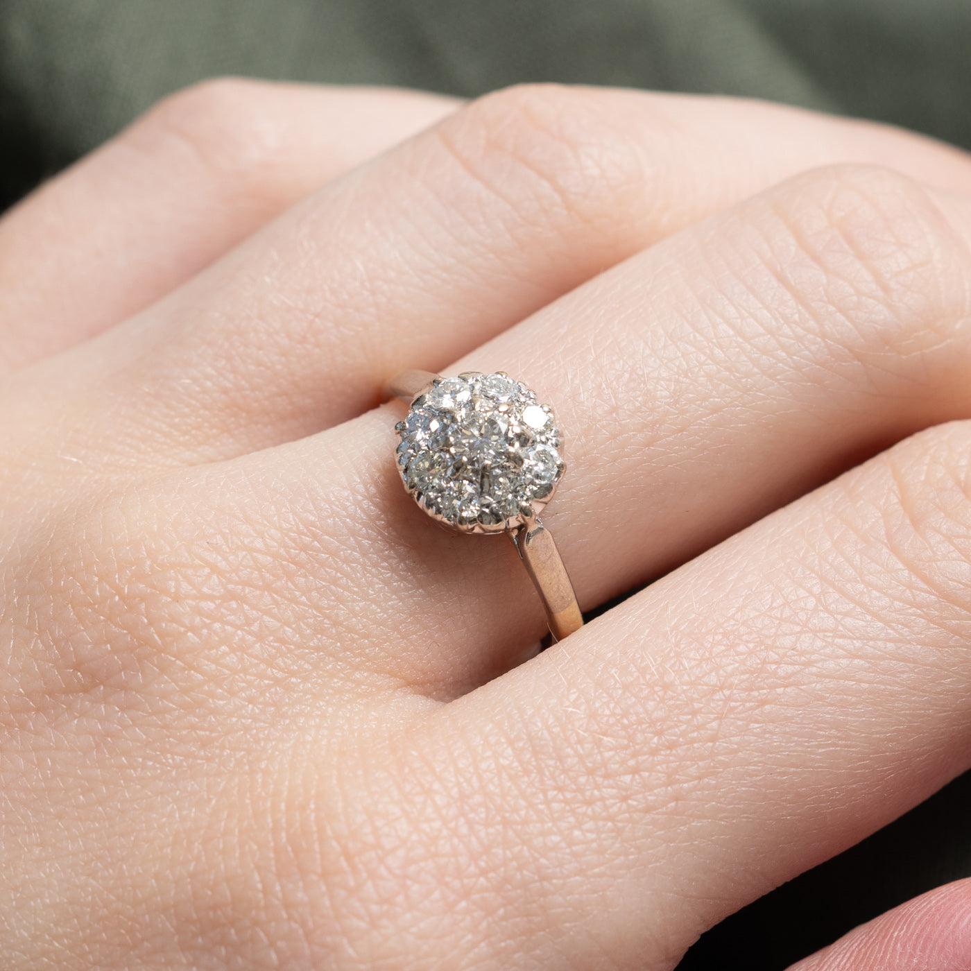 18K Two Tone Gold Diamond Round Cluster Ring | 0.64ctw | SZ 7