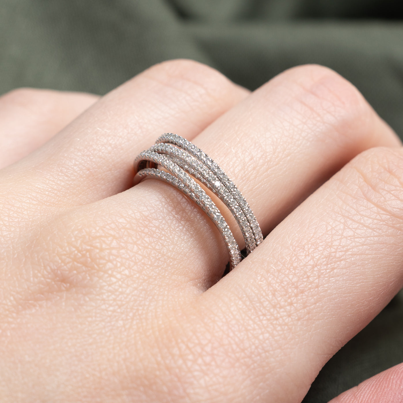 18K Semi Eternity Diamond Layered Cross Over Ring | 0.56ctw | SZ 7.5