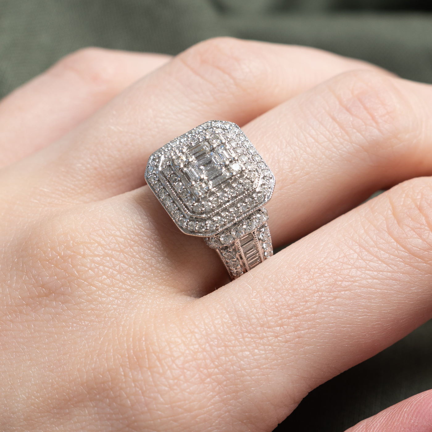 14K Diamond Double Halo Square Shaped Ring | 1.74ctw | SZ 7