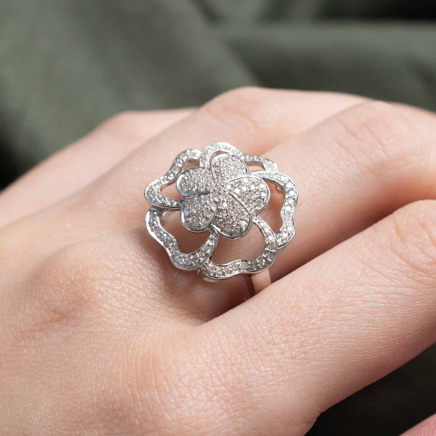14K Diamond Hibiscus Flower Ring | 0.50ctw | SZ 6.75
