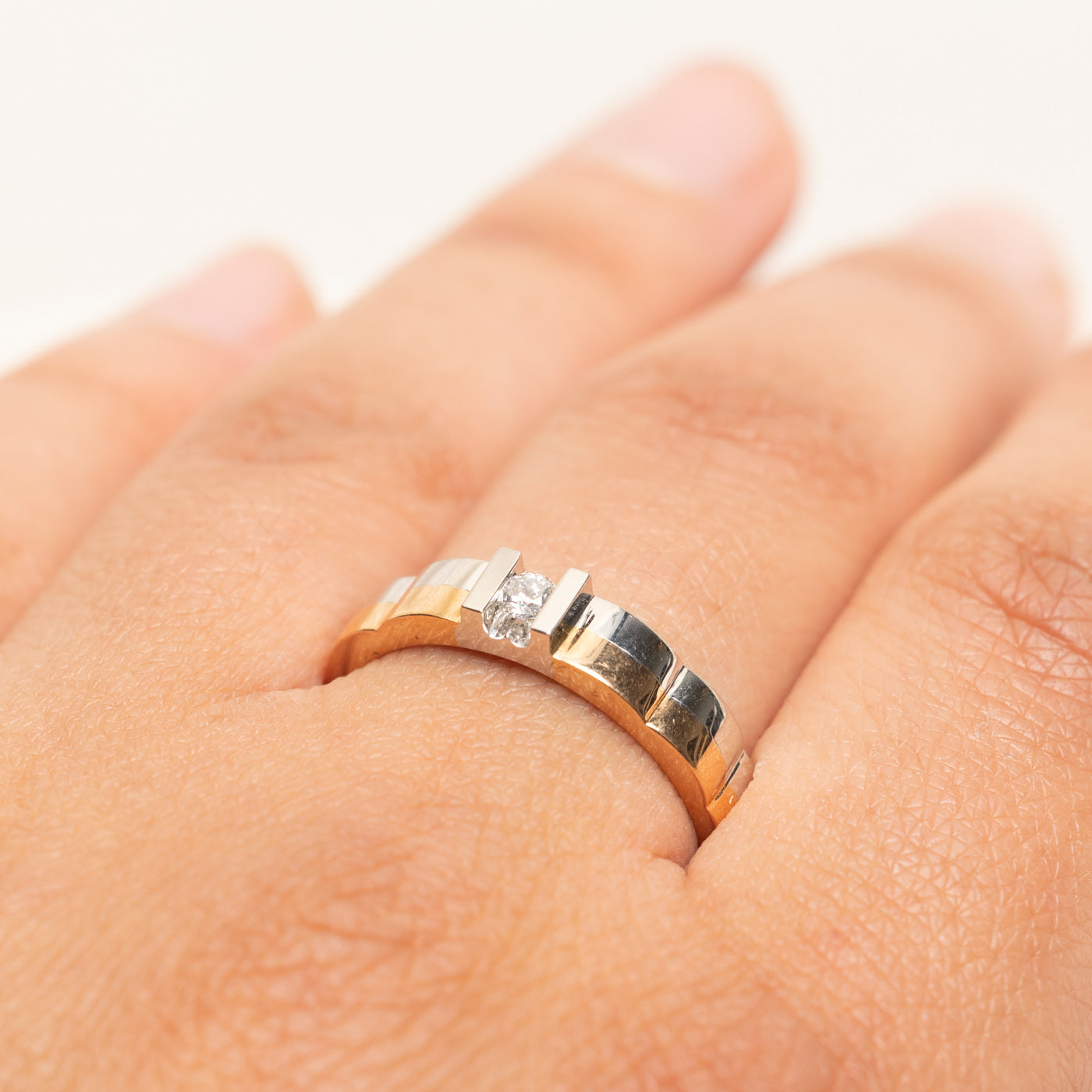 Two Tone Tension Set Diamond Ring | 0.10ctw | SZ 9