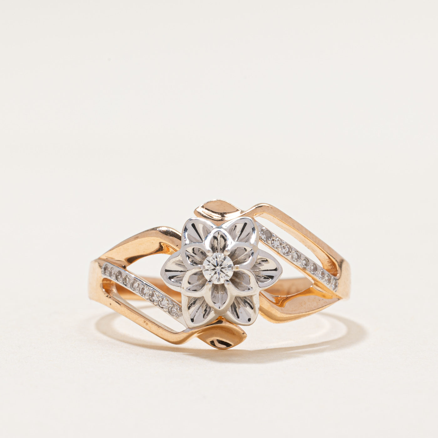 Diamond Flower Bypass Ring | 0.12ctw | SZ 10.75