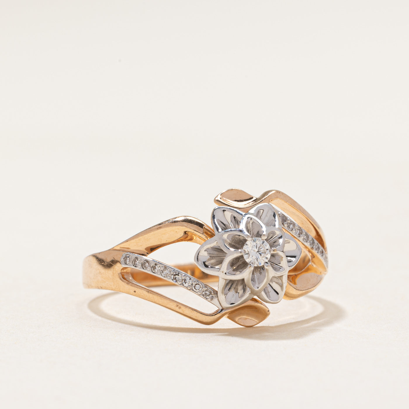 Diamond Flower Bypass Ring | 0.12ctw | SZ 10.75