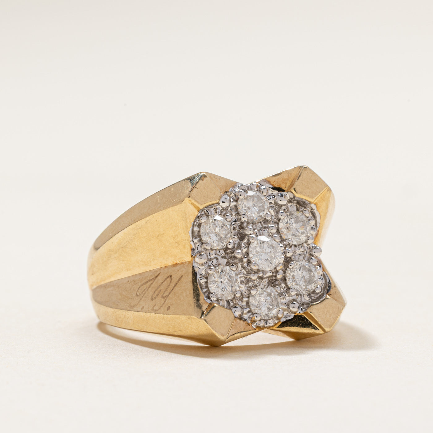 Diamond Cluster Grooved Cocktail Ring | 1.10ctw | SZ 11.25
