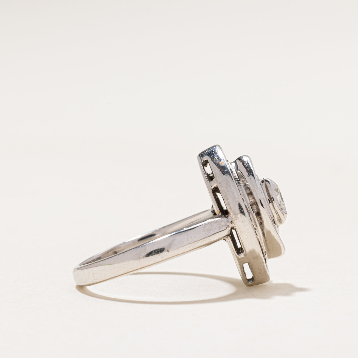 White Gold Mixed Cut Diamond Navette Ring | 0.61ctw | SZ 6.25