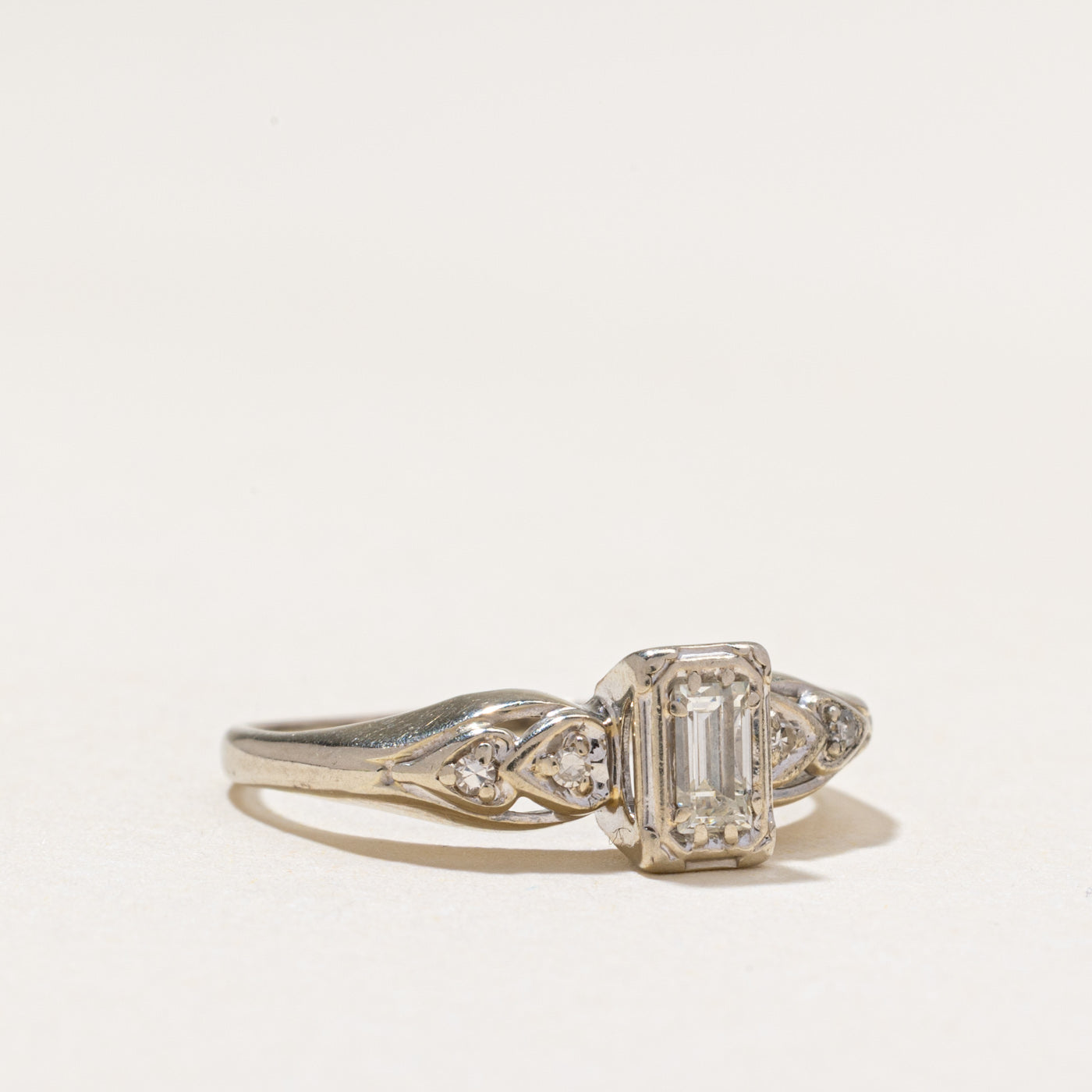 White Gold Emerald Cut Diamond Ring | 0.20ctw | SZ 6.5