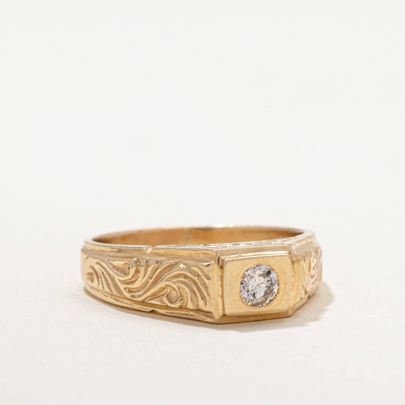 Diamond Engraved Scrollwork Ring | 0.22ct | SZ 9.5