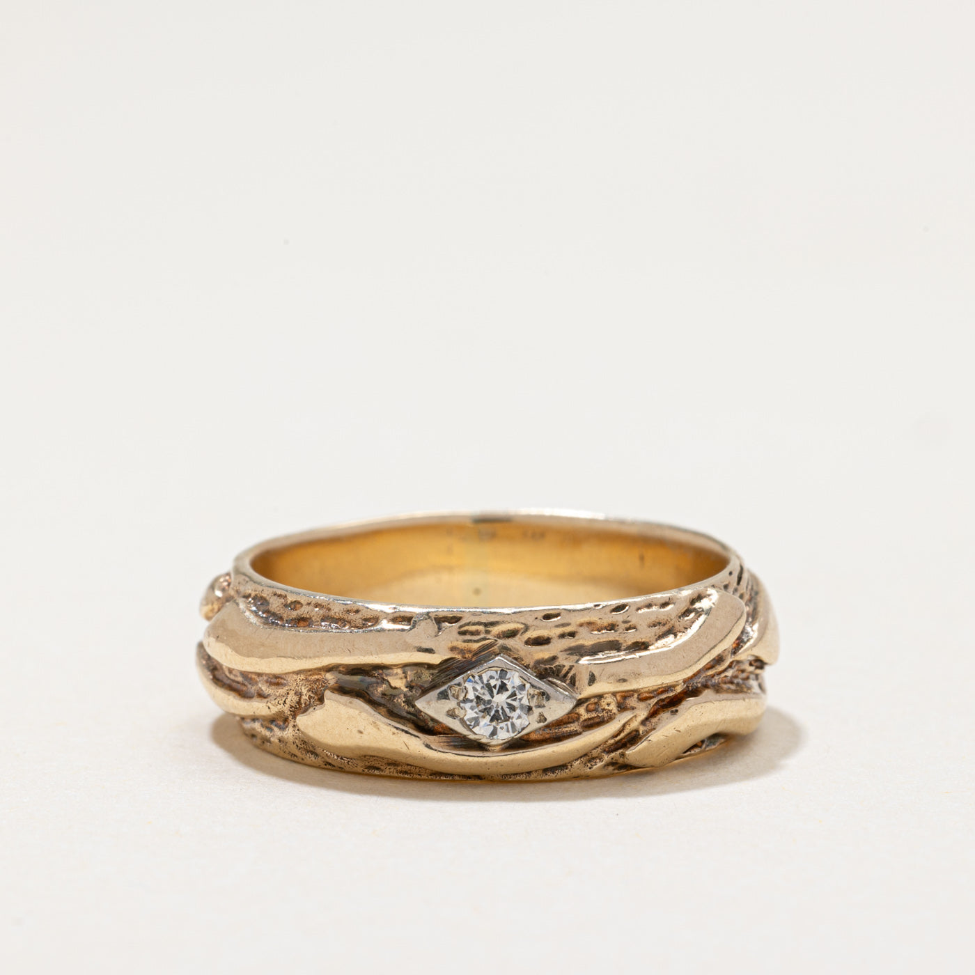 Single Stone Diamond Textured Band | 0.08ct | 6.60mm | SZ 8