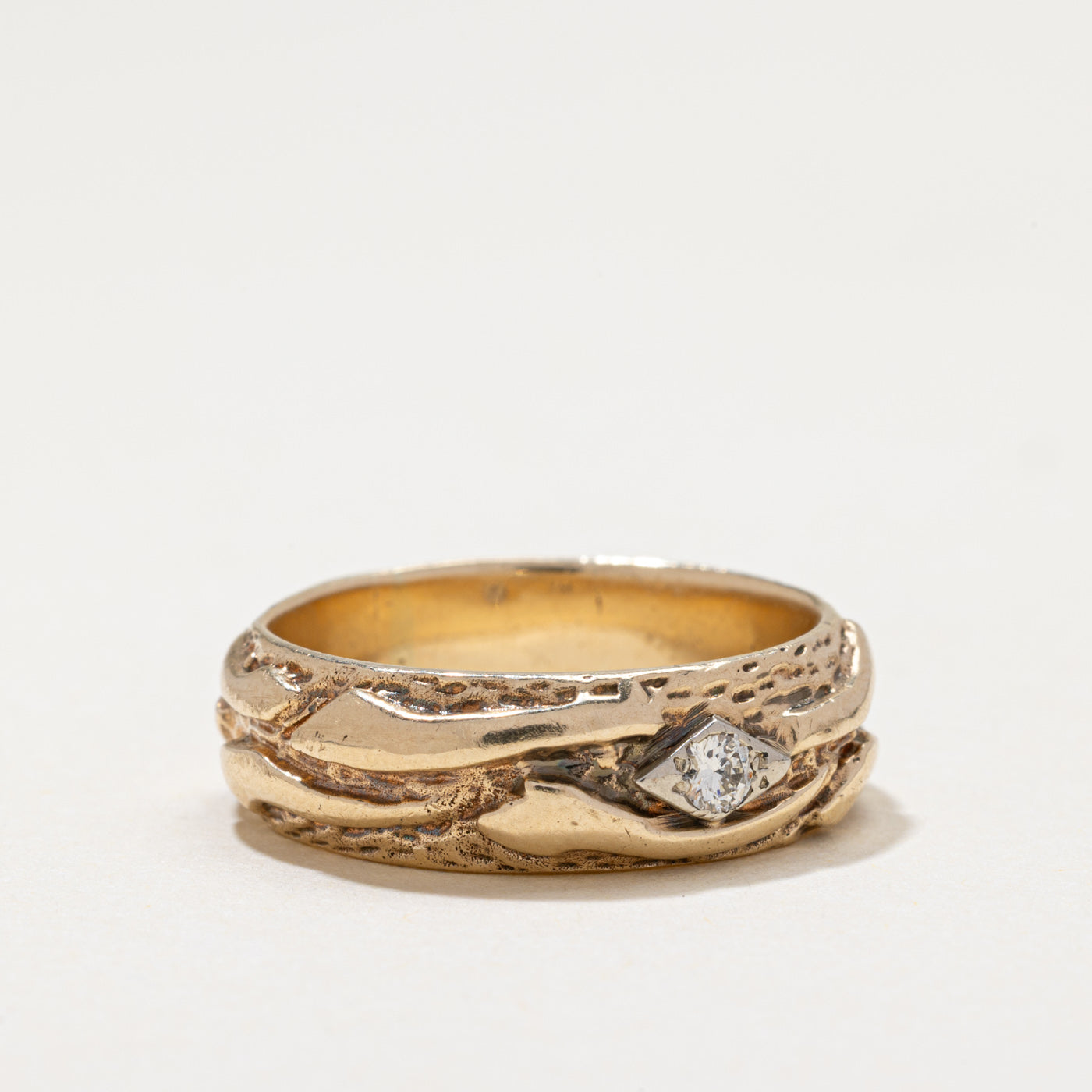 Single Stone Diamond Textured Band | 0.08ct | 6.60mm | SZ 8