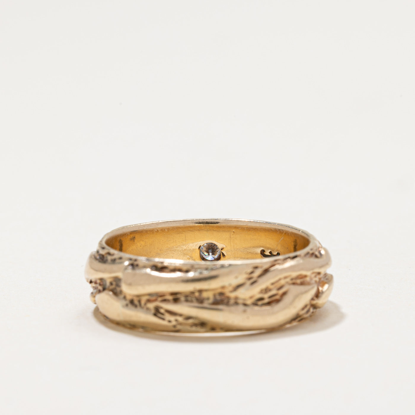 Single Stone Diamond Textured Band | 0.08ct | 6.60mm | SZ 8