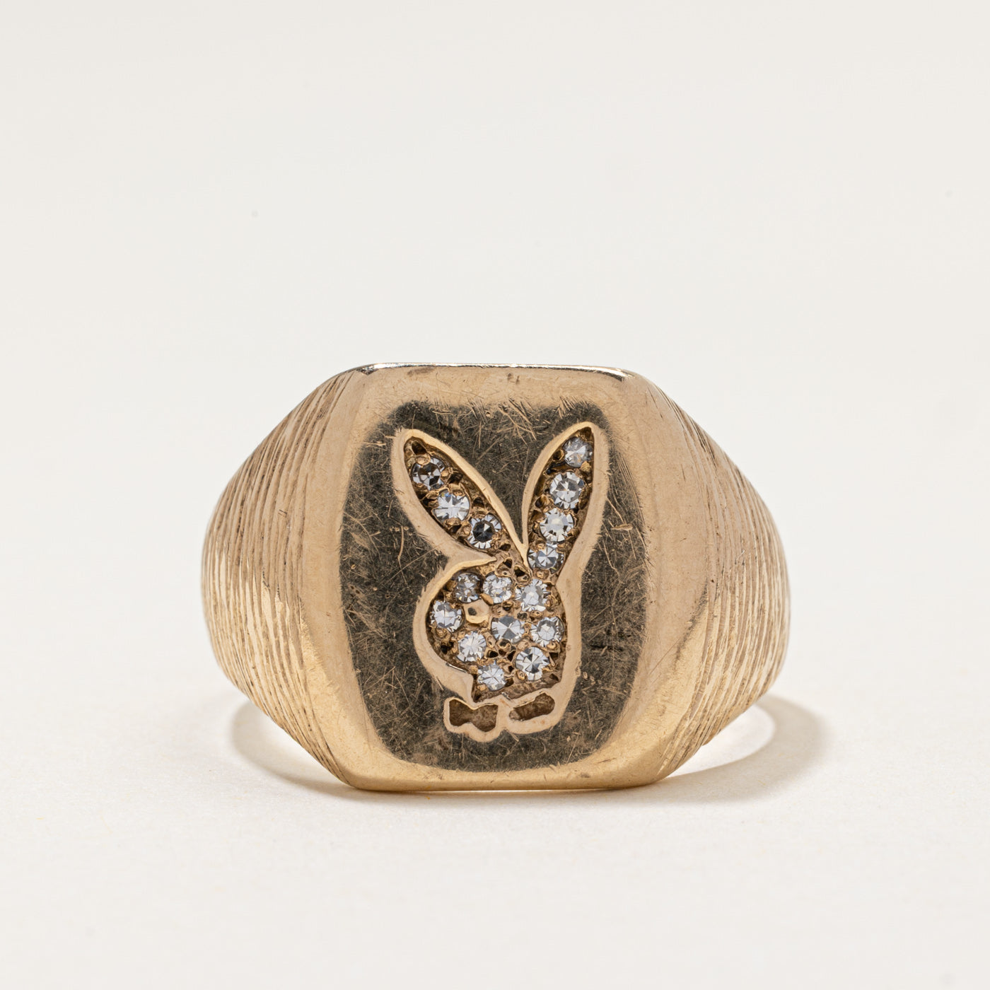 Diamond Cluster Playboy Bunny Signet Ring | 0.15ctw | SZ 12.25