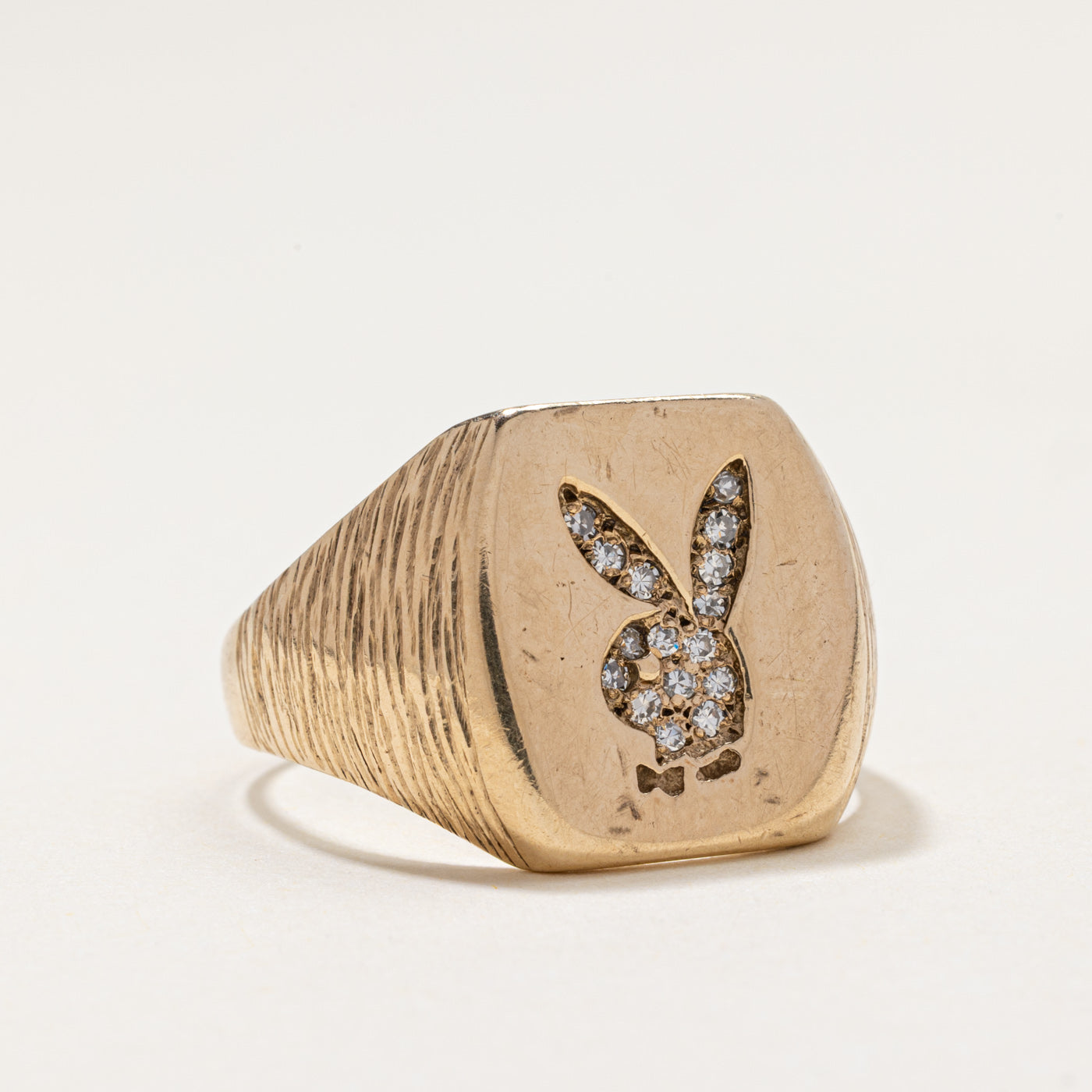 Diamond Cluster Playboy Bunny Signet Ring | 0.15ctw | SZ 12.25
