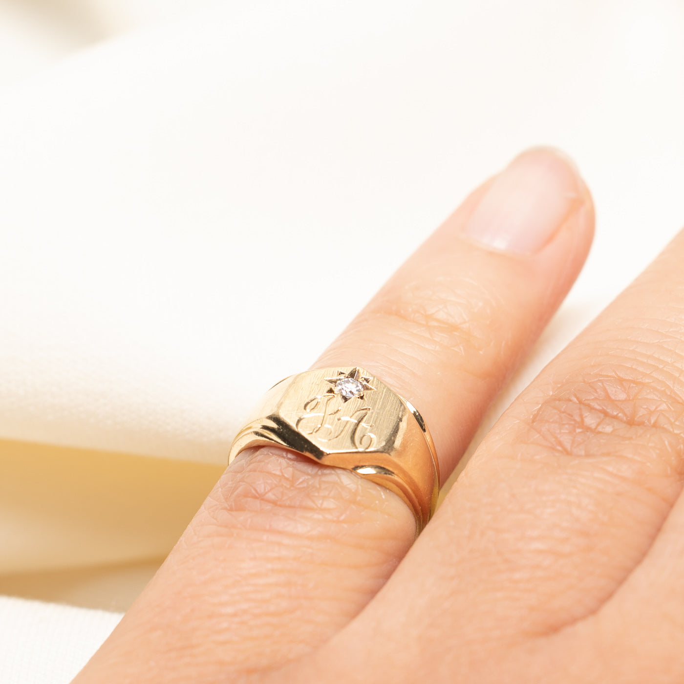 Star Set Diamond 'JA' Initial Signet Ring | 0.03ct | SZ 3.25