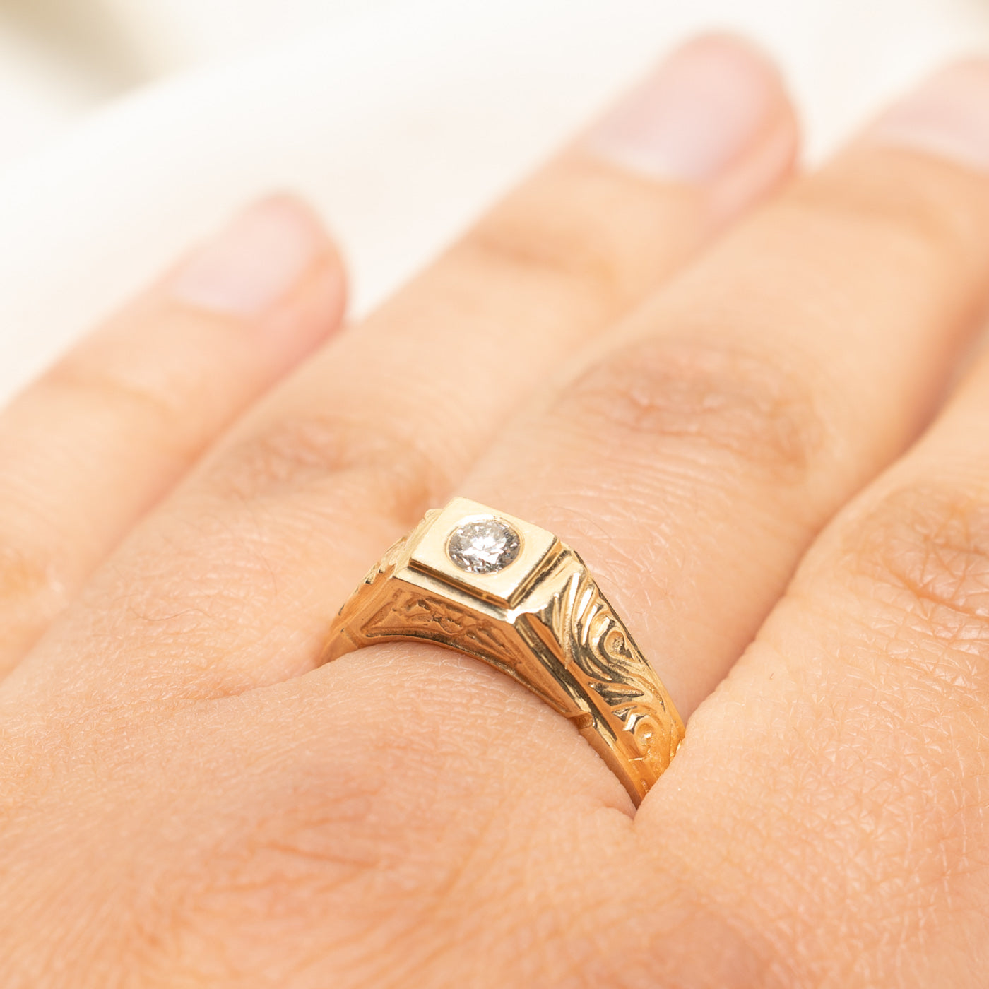 Diamond Engraved Scrollwork Ring | 0.22ct | SZ 9.5