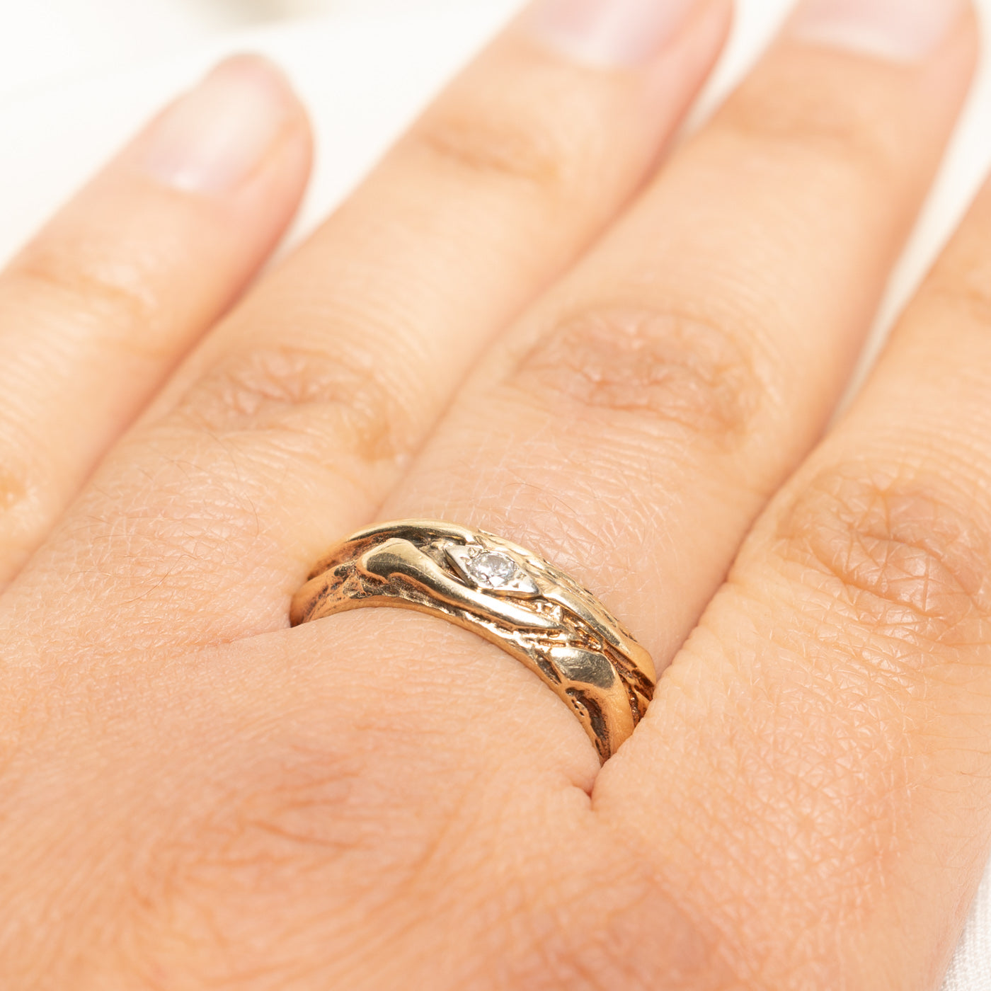 Single Stone Diamond Textured Band | 0.08ct | 6.60mm | SZ 8