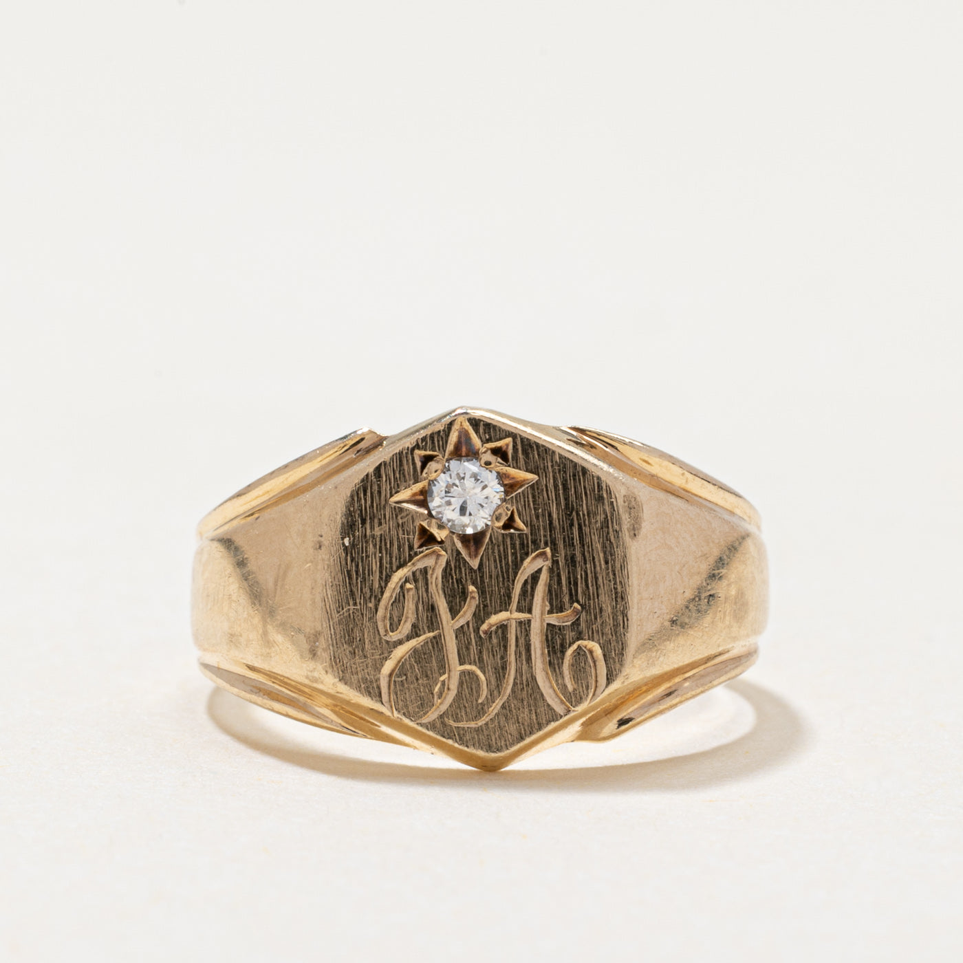 Star Set Diamond 'JA' Initial Signet Ring | 0.03ct | SZ 3.25