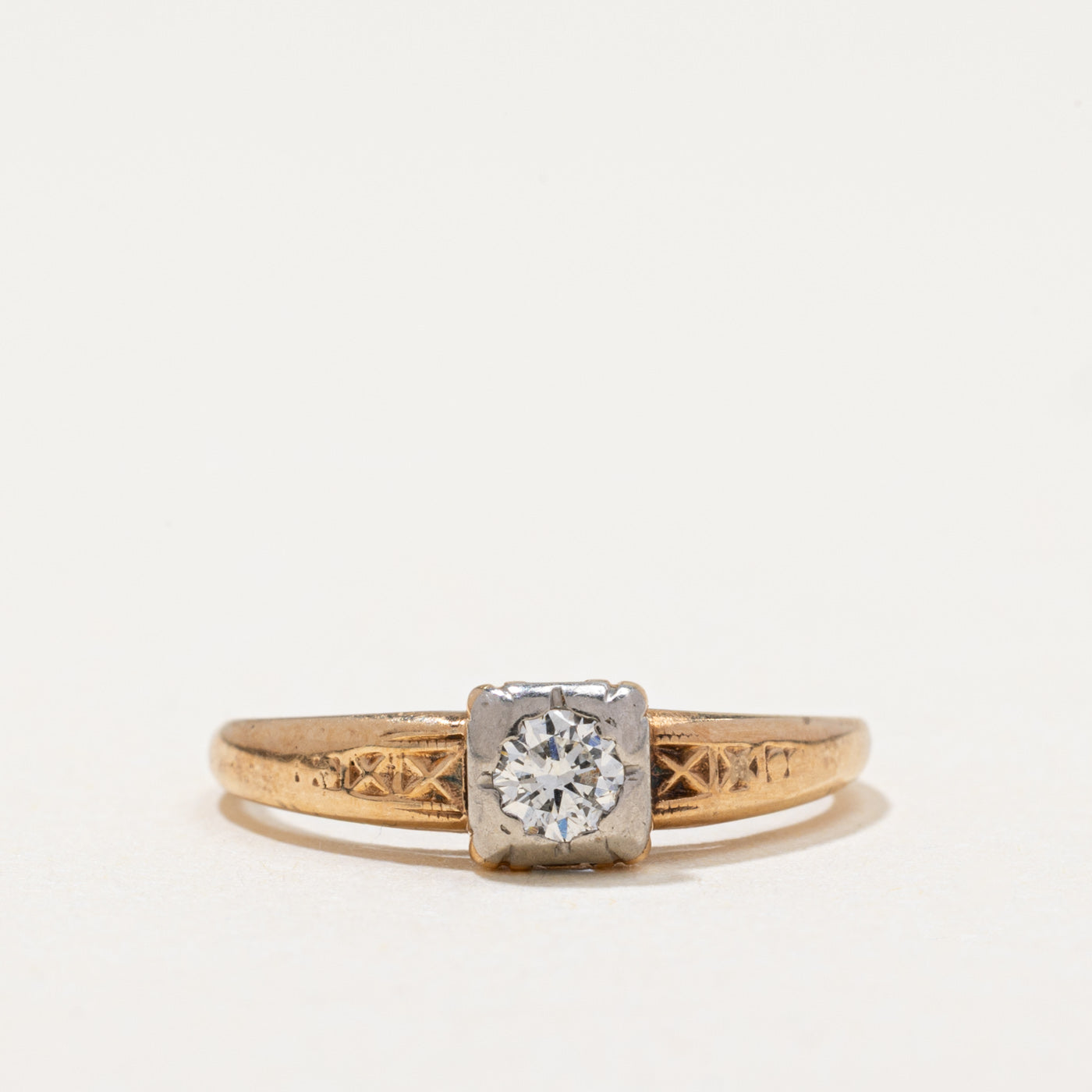 Two Tone Gold Solitaire Diamond Ring | 0.13ct | SZ 3
