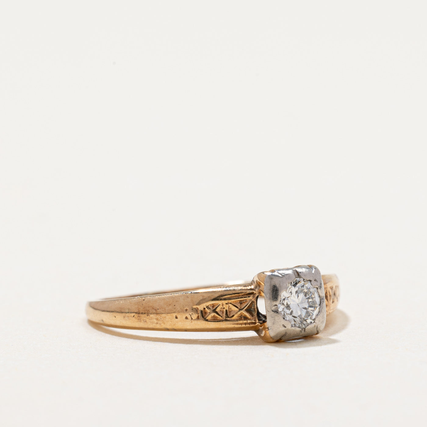 Two Tone Gold Solitaire Diamond Ring | 0.13ct | SZ 3