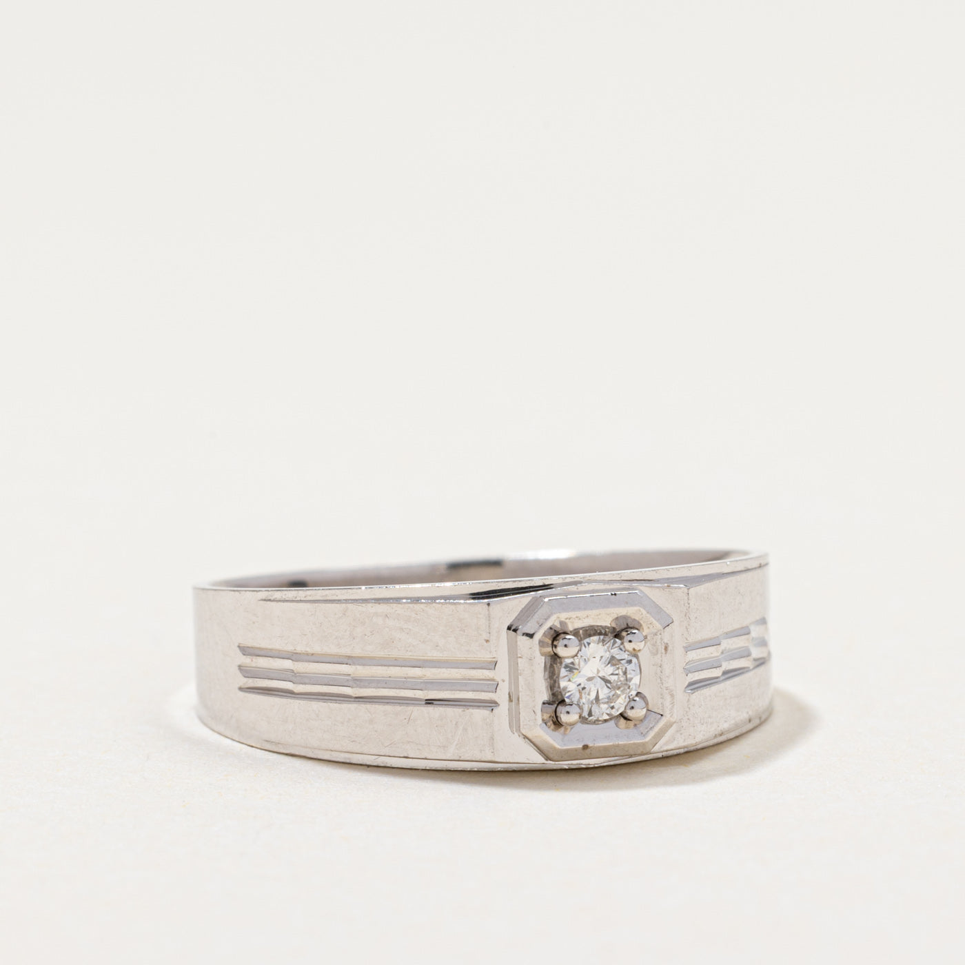 Solitaire Diamond Grooved Ring | 0.075ct | SZ 7.75