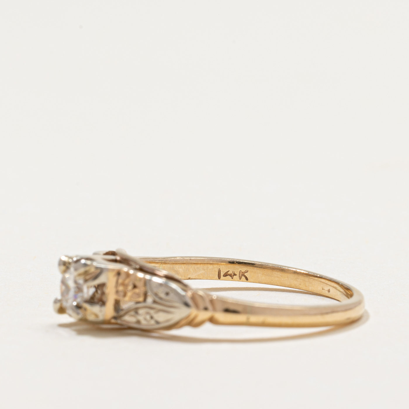 Solitaire Diamond Floral Engraved Ring | 0.19ct | SZ 6.25