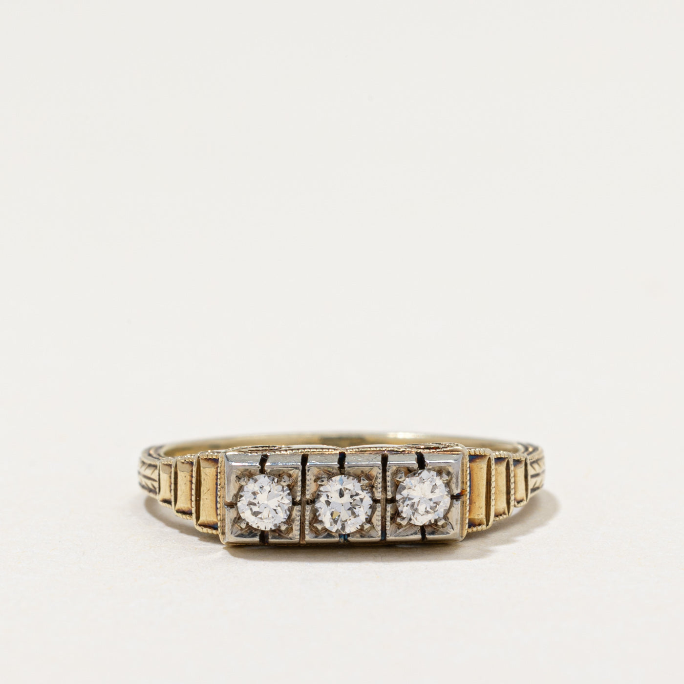 Three Stone Diamond Textured Ring | 0.18ctw | SZ 6.5