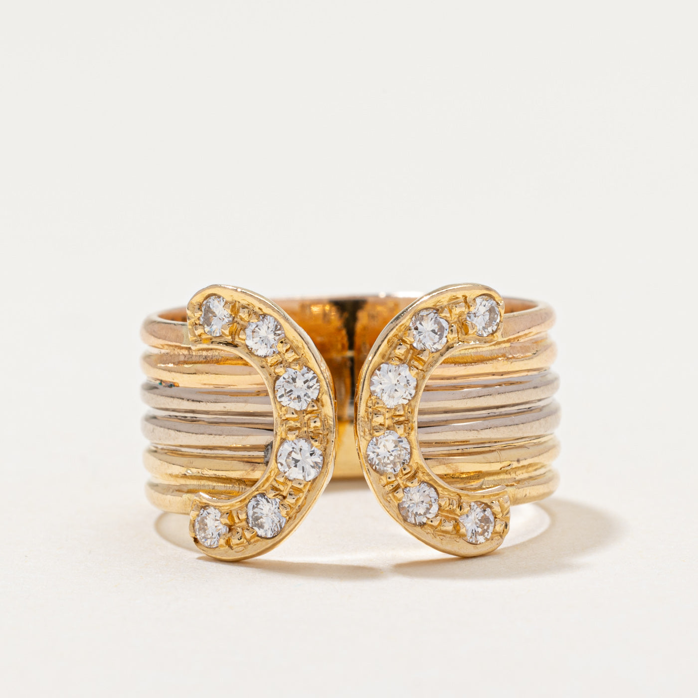 Diamond C Design Grooved Cocktail Ring | 0.42ctw | SZ 7.25