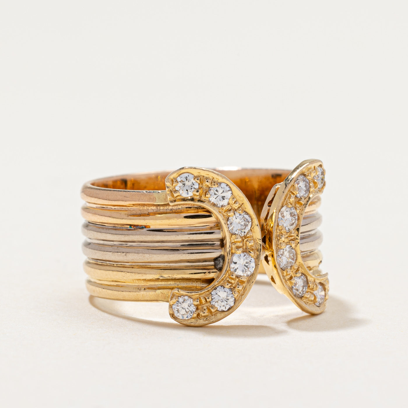 Diamond C Design Grooved Cocktail Ring | 0.42ctw | SZ 7.25