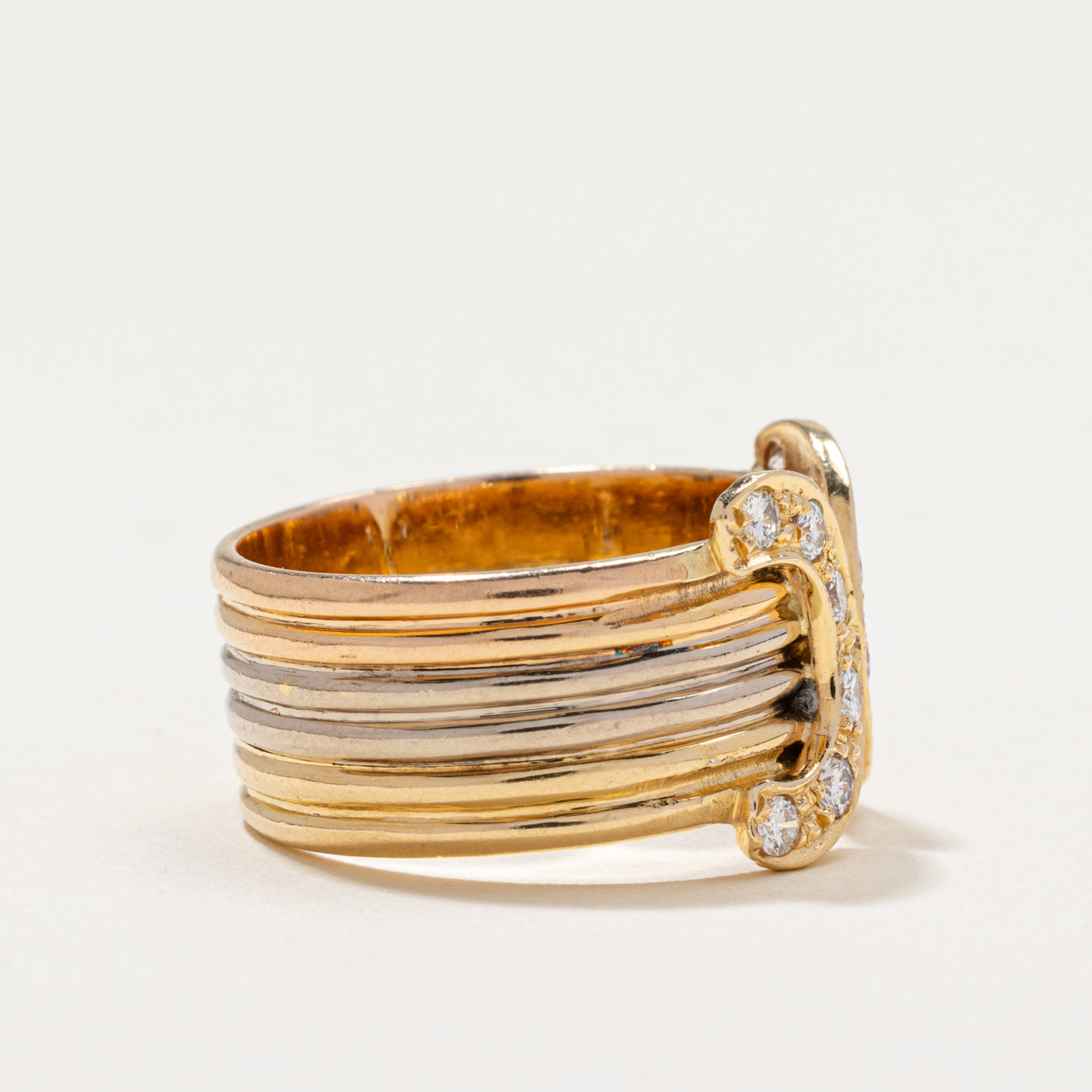 Diamond C Design Grooved Cocktail Ring | 0.42ctw | SZ 7.25