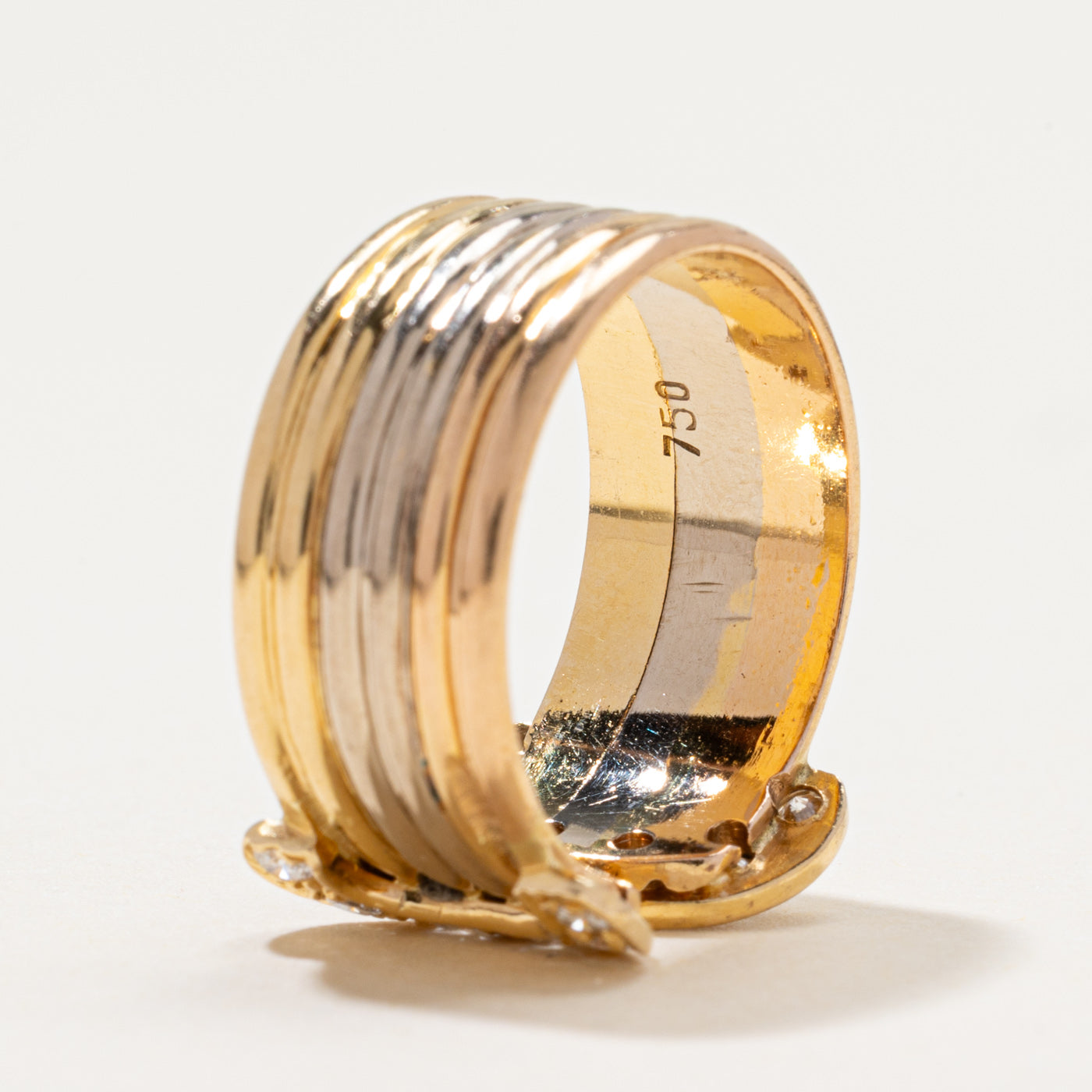 Diamond C Design Grooved Cocktail Ring | 0.42ctw | SZ 7.25
