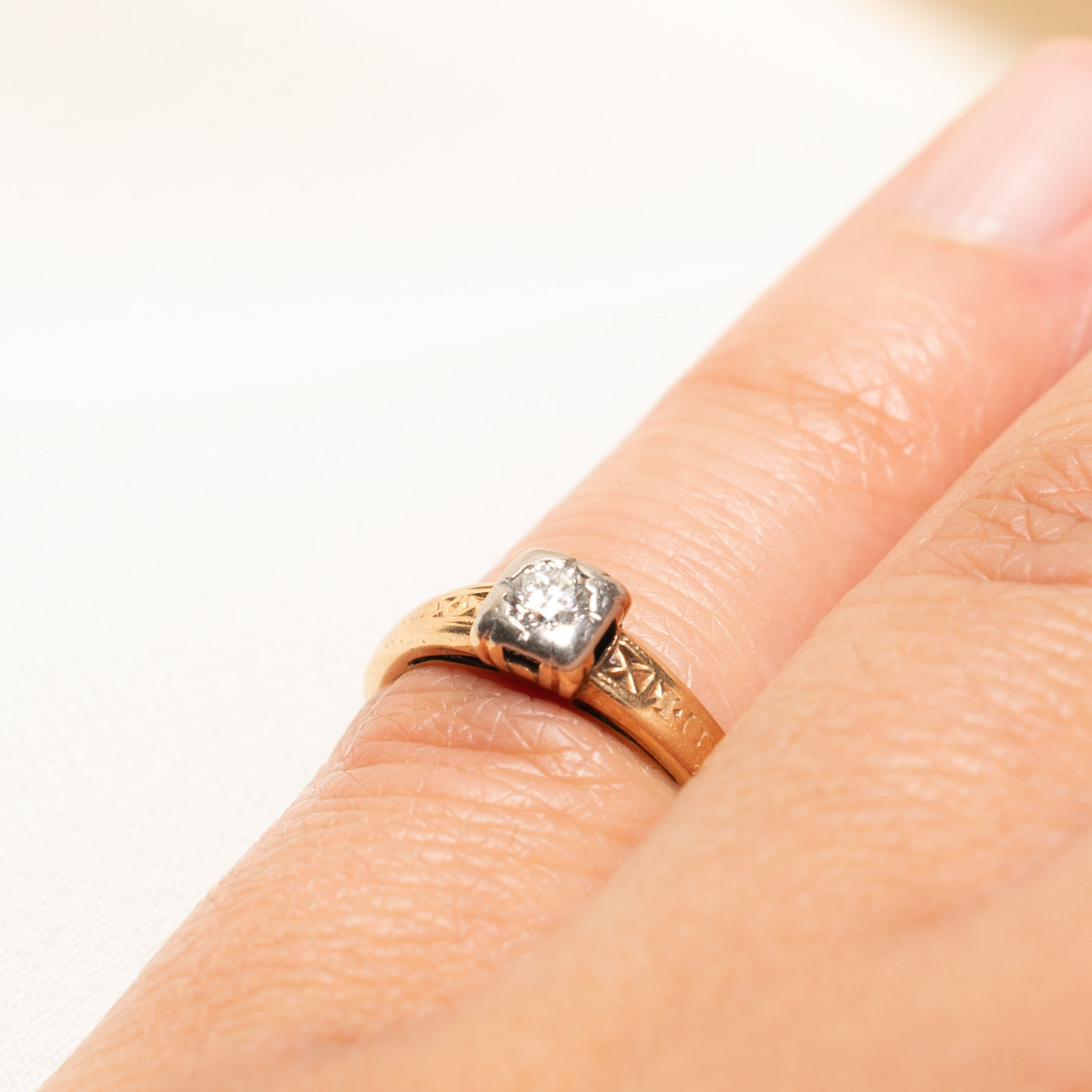 Two Tone Gold Solitaire Diamond Ring | 0.13ct | SZ 3