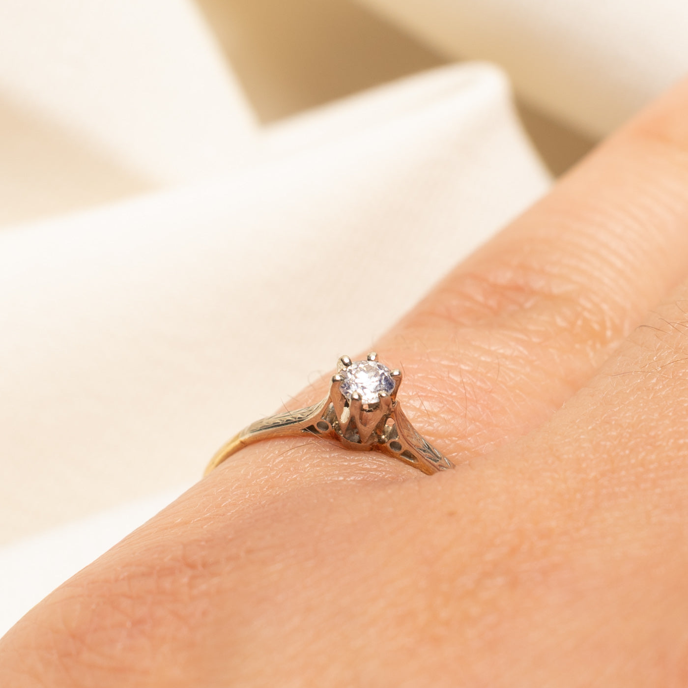 Old European Cut Diamond Engraved Ring | 0.12ct | SZ 6