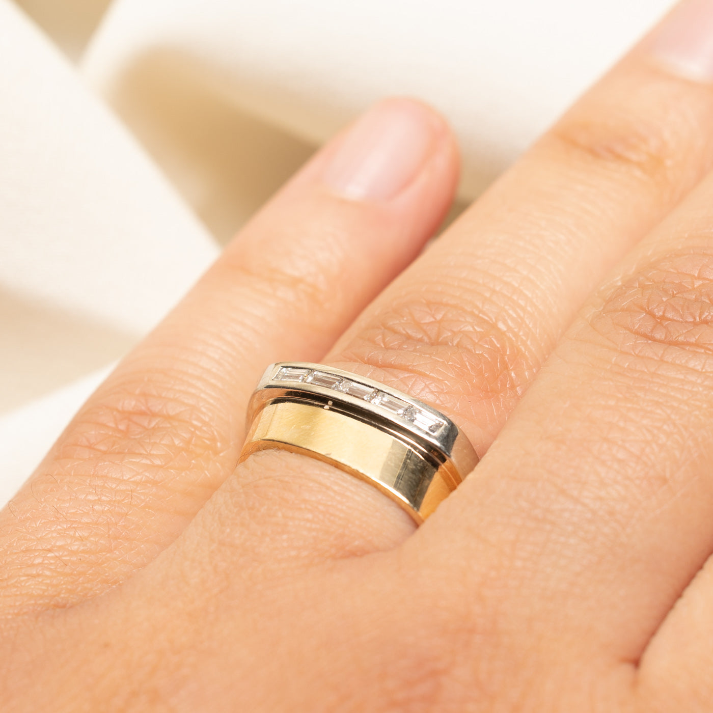 Two Tone Gold Diamond Chunky Ring | 0.17ctw | SZ 6