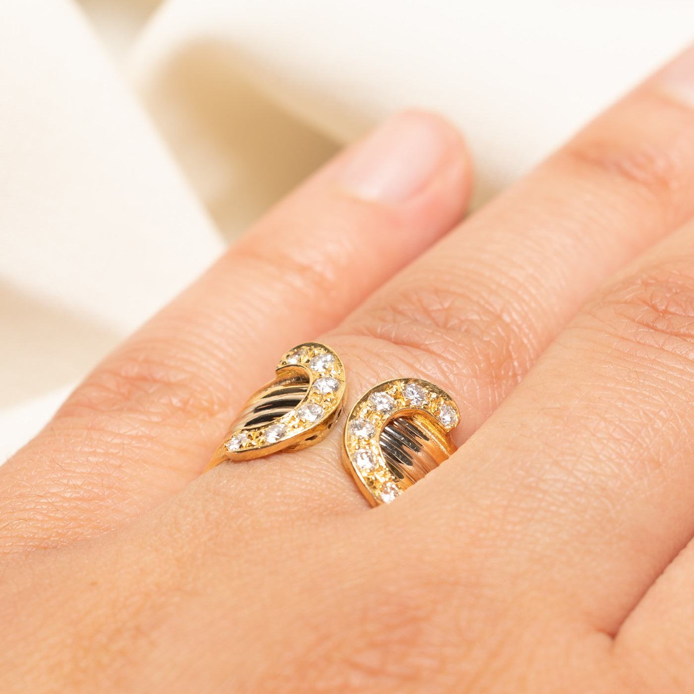 Diamond C Design Grooved Cocktail Ring | 0.42ctw | SZ 7.25