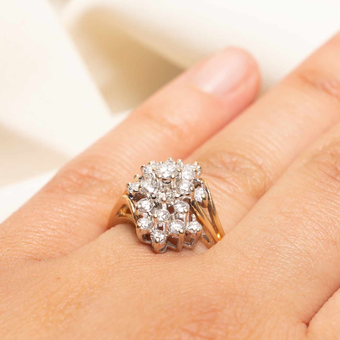 Diamond Cluster Bypass Cocktail Ring | 1.26ctw | SZ 7