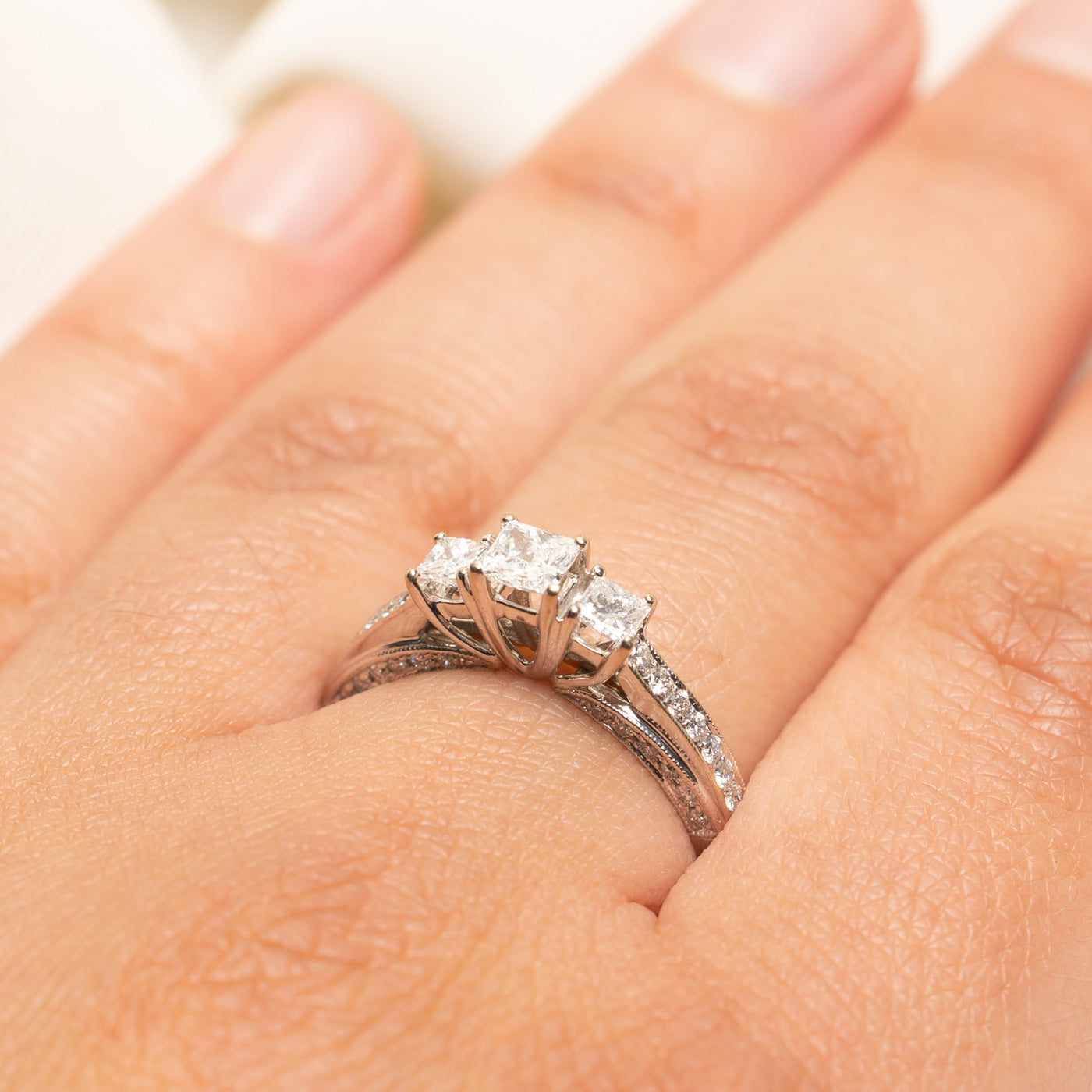 Three Stone Princess Cut Diamond Engagement Ring | 0.82ctw | SZ 8