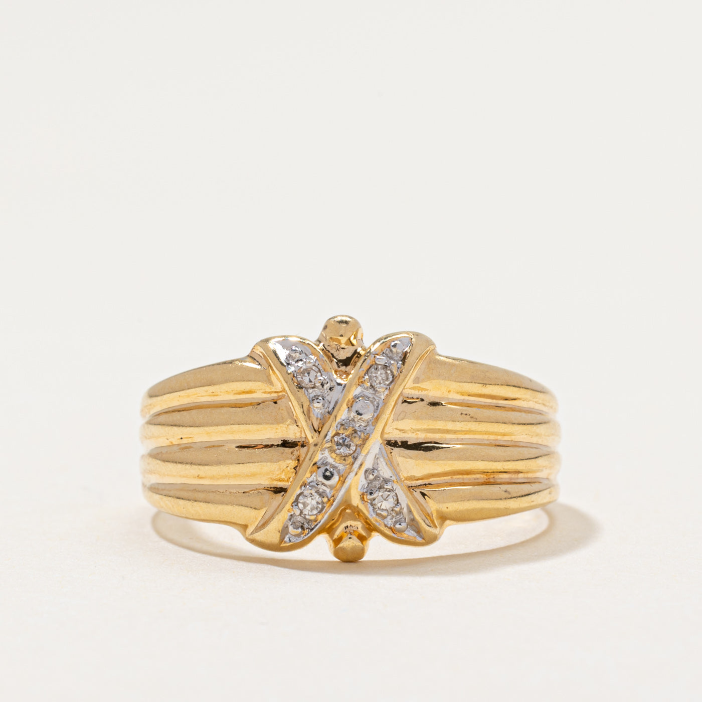 Diamond 'X' Grooved Ring | 0.03ctw | SZ 8.5