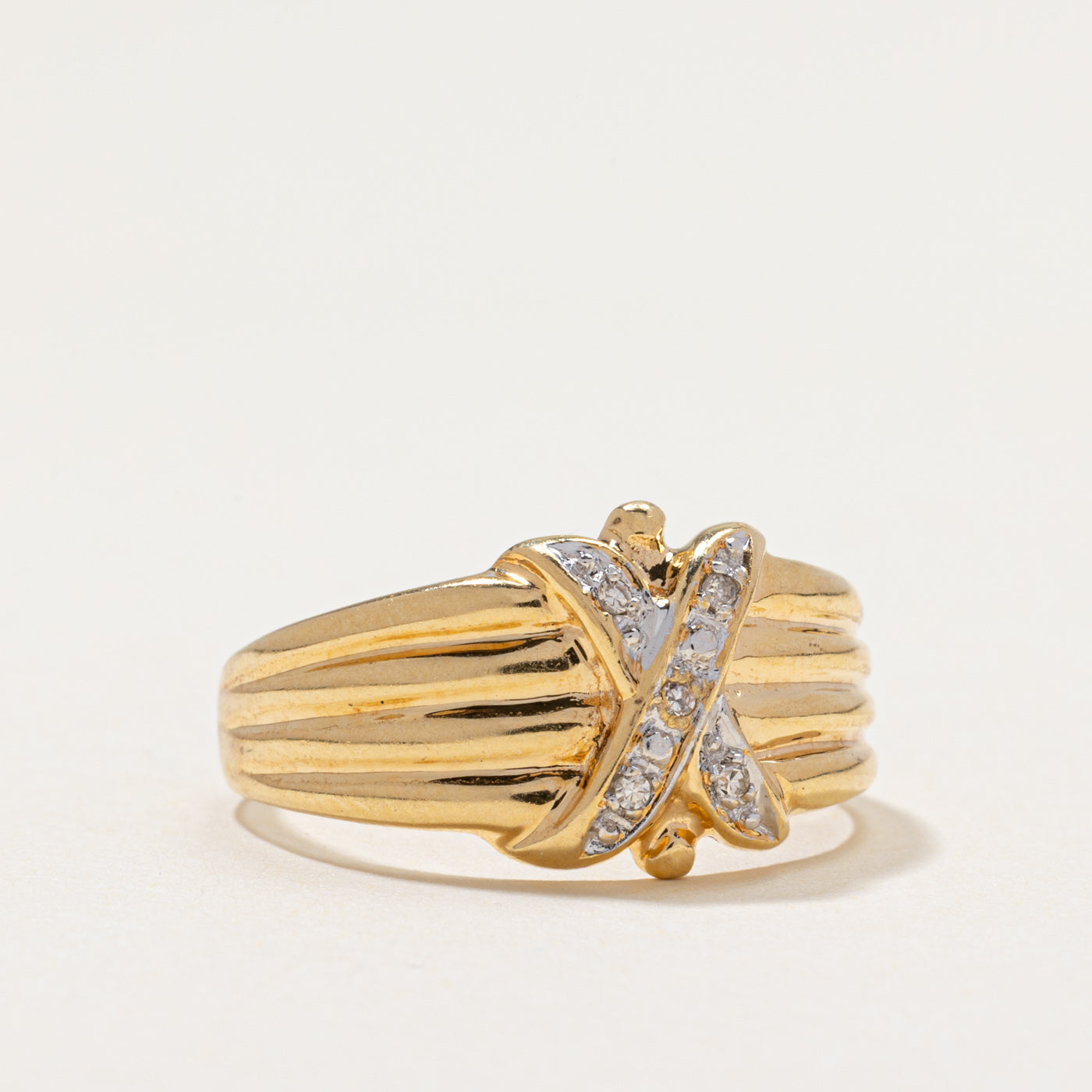 Diamond 'X' Grooved Ring | 0.03ctw | SZ 8.5