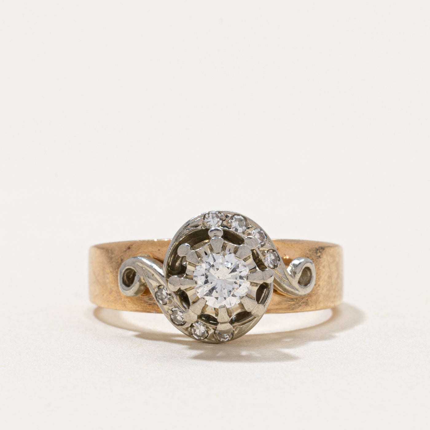 Two Tone Gold High Set Diamond Ring | 0.29ctw | SZ 4.75