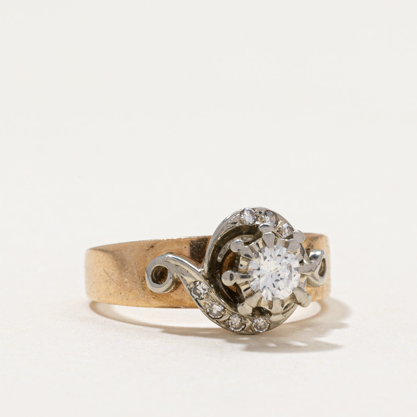 Two Tone Gold High Set Diamond Ring | 0.29ctw | SZ 4.75