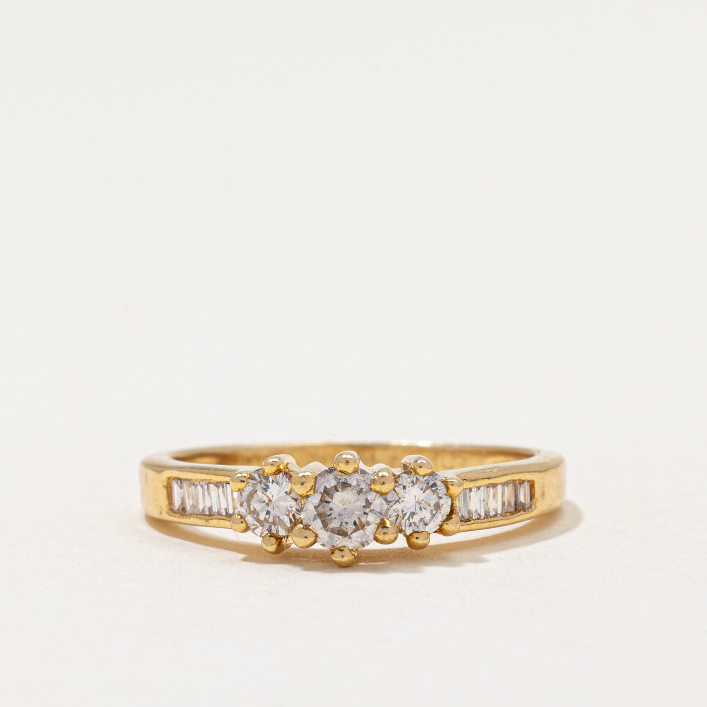 18k Three Stone Diamond Accented Ring | 0.65ctw | SZ 6.75
