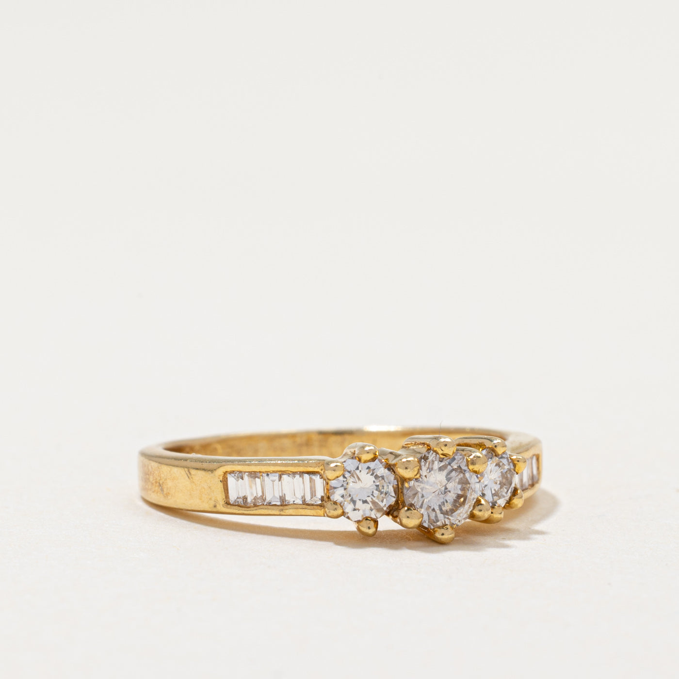 18k Three Stone Diamond Accented Ring | 0.65ctw | SZ 6.75