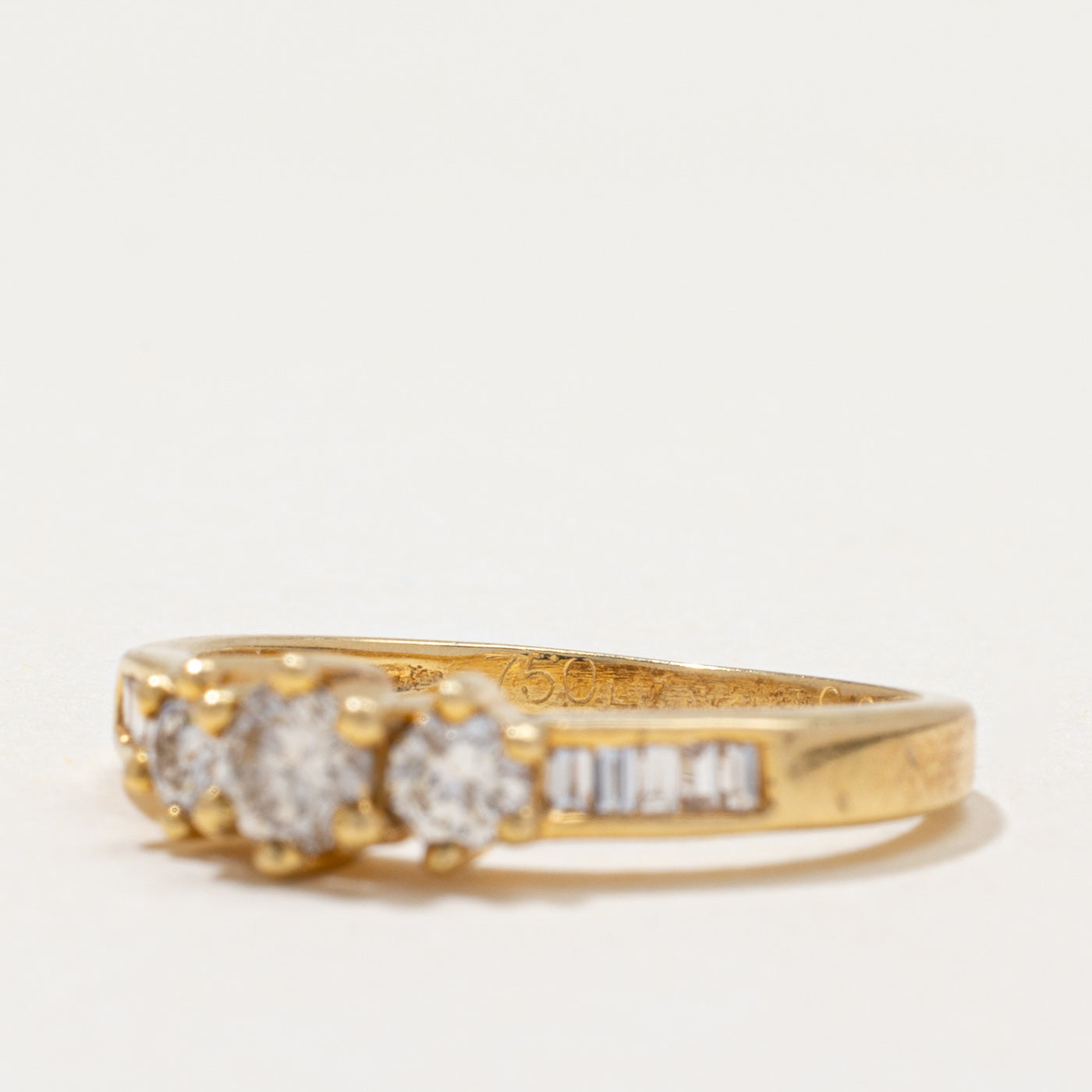 18k Three Stone Diamond Accented Ring | 0.65ctw | SZ 6.75