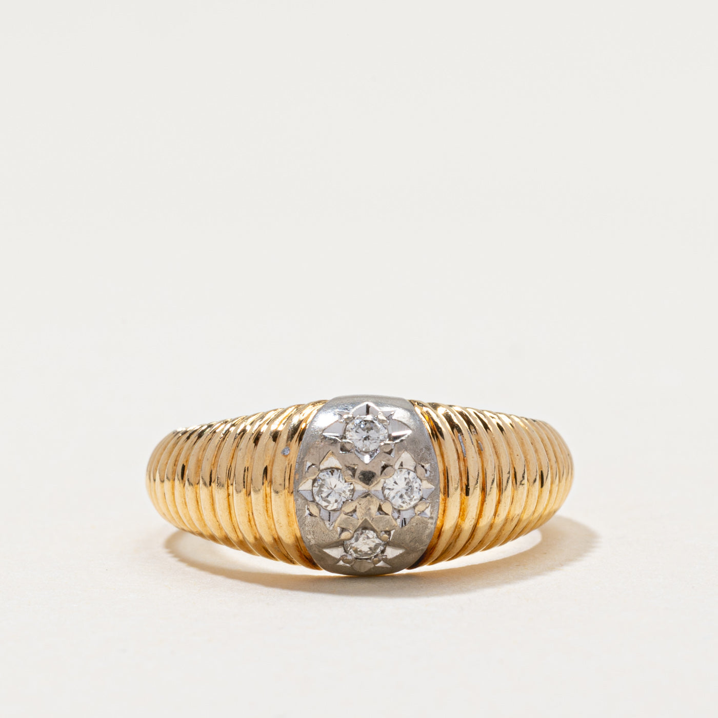 Four Stone Star Set Diamond Grooved Dome Ring | 0.10ctw | SZ 5.5