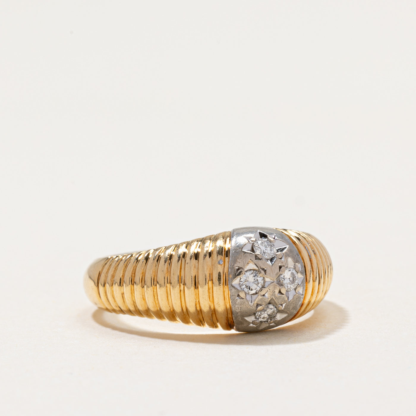 Four Stone Star Set Diamond Grooved Dome Ring | 0.10ctw | SZ 5.5