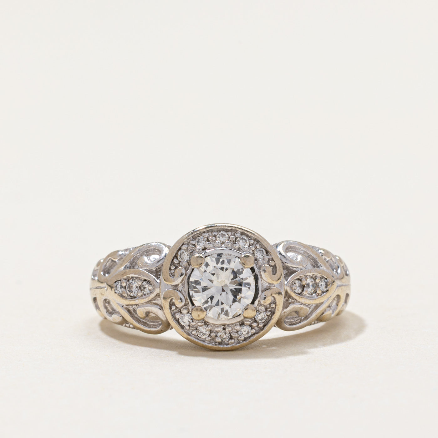 14k Diamond Halo Scrollwork Ring | 0.47ctw | SZ 4.5